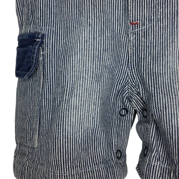 TOMMY HILFIGER Baby Overalls Denim Pinstripe Stripe Bibs Painter Patch Size 12M - Picture 9 of 13